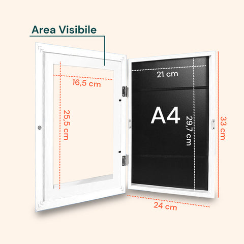 Set aus 2 aufklappbaren A4-Wandrahmen mit Vitrine und Magnetverschluss