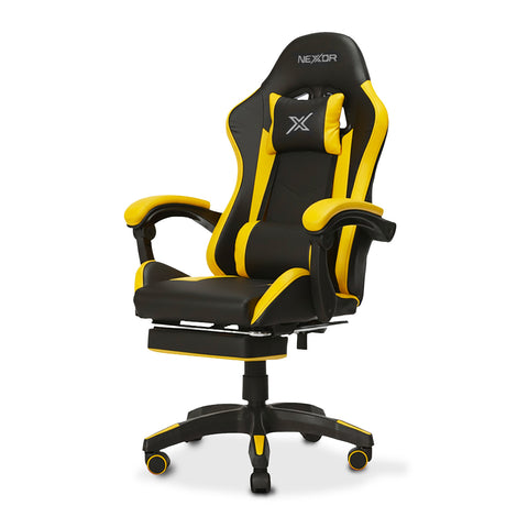 Neigbarer Gaming-Stuhl mit ausziehbarer Fußstütze, Lendenkissen und Kopfstütze