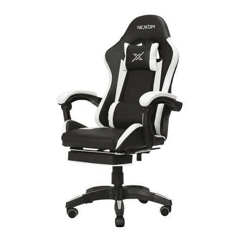 Neigbarer Gaming-Stuhl mit ausziehbarer Fußstütze, Lendenkissen und Kopfstütze