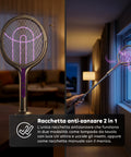 Elektrische 2-in-1-Mückenklatsche – Ausziehbarer Teleskopgriff 79-106 cm und um 90° drehbarer Kopf – 4000-V-Gitter mit 5 Schichten, 365-nm-UV-Licht und 1800-mAh-Akku mit USB-C – Insektenvernichter für die Decke