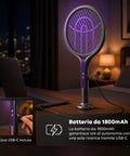 Elektrische 2-in-1-Mückenklatsche – Ausziehbarer Teleskopgriff 79-106 cm und um 90° drehbarer Kopf – 4000-V-Gitter mit 5 Schichten, 365-nm-UV-Licht und 1800-mAh-Akku mit USB-C – Insektenvernichter für die Decke
