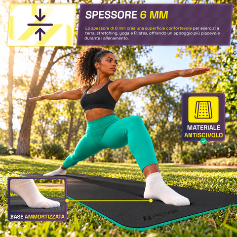 Rutschfeste Yogamatte aus 6 mm TPE, beidseitig verwendbar, mit Schultergurt