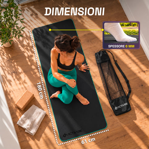 Rutschfeste Yogamatte aus 6 mm TPE, beidseitig verwendbar, mit Schultergurt