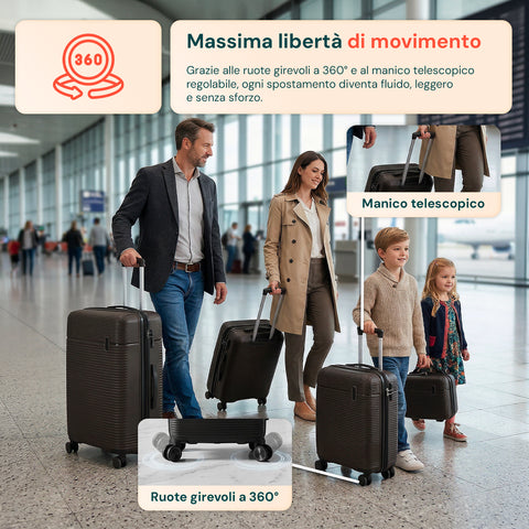 Set aus 3 Hartschalen-Reisetrolleys + Beauty-Case mit 4 multidirektionalen Rollen (56-66-76 cm)