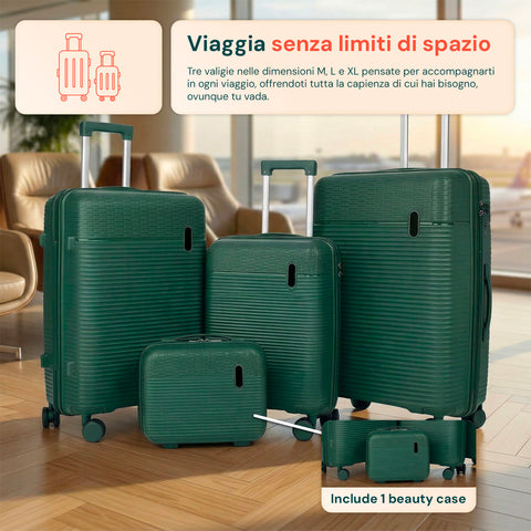 Set aus 3 Hartschalen-Reisetrolleys + Beauty-Case mit 4 multidirektionalen Rollen (56-66-76 cm)