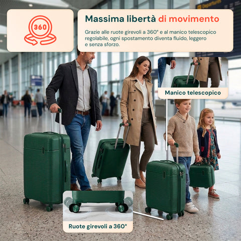 Set aus 3 Hartschalen-Reisetrolleys + Beauty-Case mit 4 multidirektionalen Rollen (56-66-76 cm)