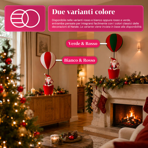 Weihnachtsdekoration für den Innenbereich – Heißluftballon mit Weihnachtsmann und festlichen Details