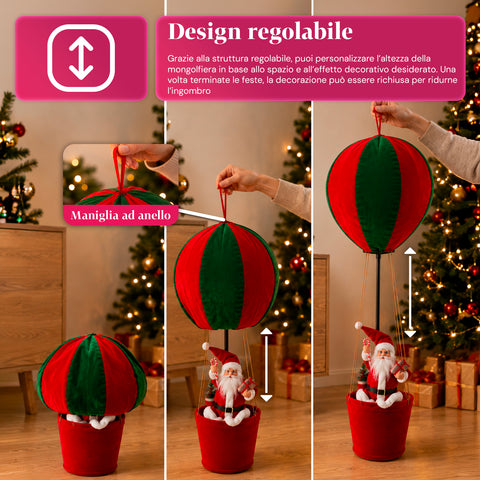 Weihnachtsdekoration für den Innenbereich – Heißluftballon mit Weihnachtsmann und festlichen Details