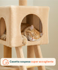 Kratzbaum für Katzen, 92 cm, mit Schlafplatz, Leiter und Spielzeug