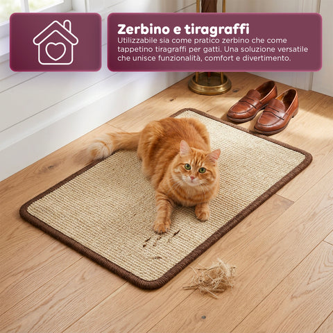 Kratzmatte für Katzen 50x30cm aus natürlichem Sisal und PP-Baumwolle – rutschfester Latex-Boden mit Klebestreifen