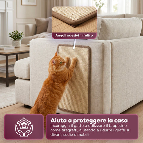 Kratzmatte für Katzen 50x30cm aus natürlichem Sisal und PP-Baumwolle – rutschfester Latex-Boden mit Klebestreifen