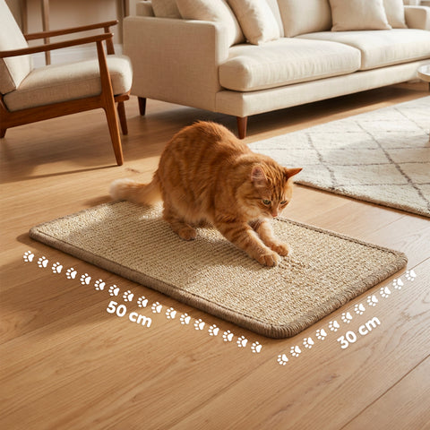 Kratzmatte für Katzen 50x30cm aus natürlichem Sisal und PP-Baumwolle – rutschfester Latex-Boden mit Klebestreifen