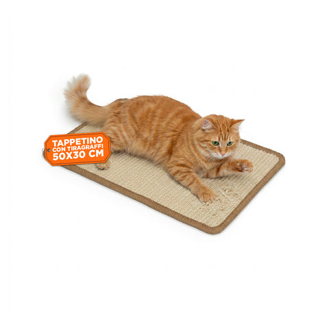 Kratzmatte für Katzen 50x30cm aus natürlichem Sisal und PP-Baumwolle – rutschfester Latex-Boden mit Klebestreifen