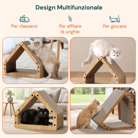 Katzenkratzbaum in Hausform mit Holzstruktur