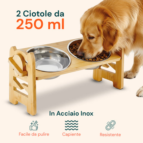 Erhöhte verstellbare Doppelnapfhalterung, 250 ml, für Hunde und Katzen, mit 3 Höhen