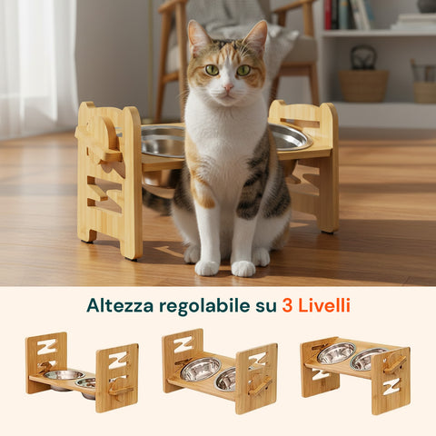 Erhöhte verstellbare Doppelnapfhalterung, 250 ml, für Hunde und Katzen, mit 3 Höhen