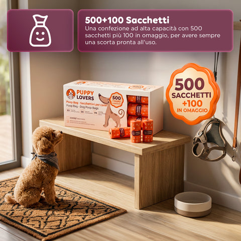 600 biologisch abbaubare Hundekotbeutel – Vorratspackung 500+100 gratis – 40 Rollen mit je 15 Beuteln – Maße 22x33cm, Stärke 0,01 mm