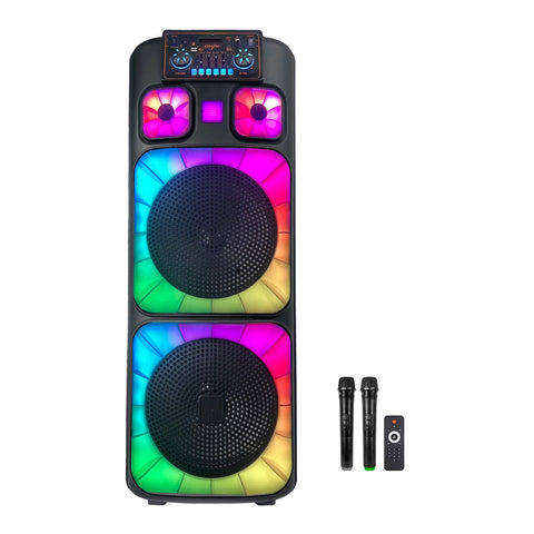 Bluetooth-Karaoke-Lautsprecher XL 90 cm 800 W mit RGB-LEDs und 2 kabellosen Mikrofonen inklusive