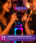 Bluetooth-Karaoke-Lautsprecher XL 90 cm 800 W mit RGB-LEDs und 2 kabellosen Mikrofonen inklusive