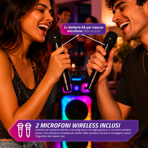 Bluetooth-Karaoke-Lautsprecher XL 90 cm 800 W mit RGB-LEDs und 2 kabellosen Mikrofonen inklusive