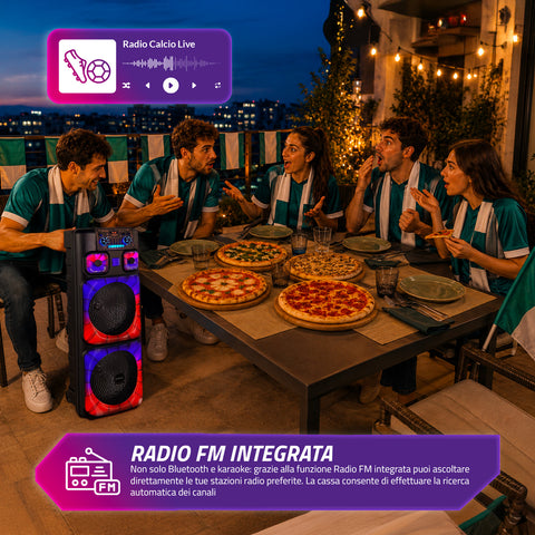 Bluetooth-Karaoke-Lautsprecher XL 90 cm 800 W mit RGB-LEDs und 2 kabellosen Mikrofonen inklusive