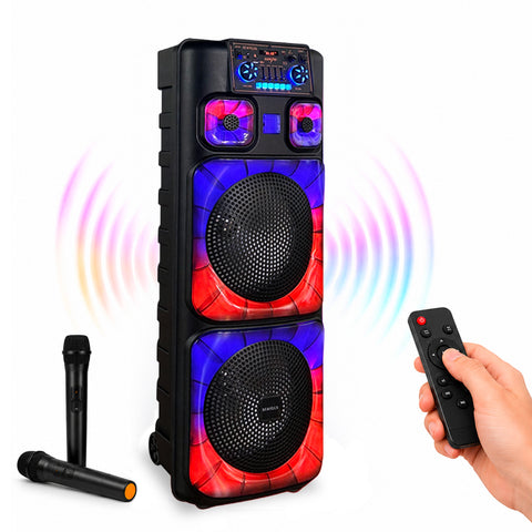 Bluetooth-Karaoke-Lautsprecher XL 90 cm 800 W mit RGB-LEDs und 2 kabellosen Mikrofonen inklusive