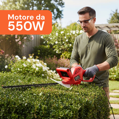 Elektrische Heckenschere 550 W – doppelt wirkende Klingen mit 51 cm Länge und Klingenschutz inklusive