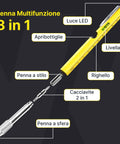 Multifunktionsstift 8 in 1 mit Clip, Touchscreen-Stift, Wasserwaage und LED-Licht
