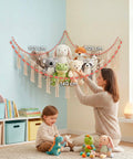 Eck-Hängematte aus natürlichem Baumwollnetz für Kuscheltiere und Spielzeug - 105x140x105 cm, inklusive Montageset