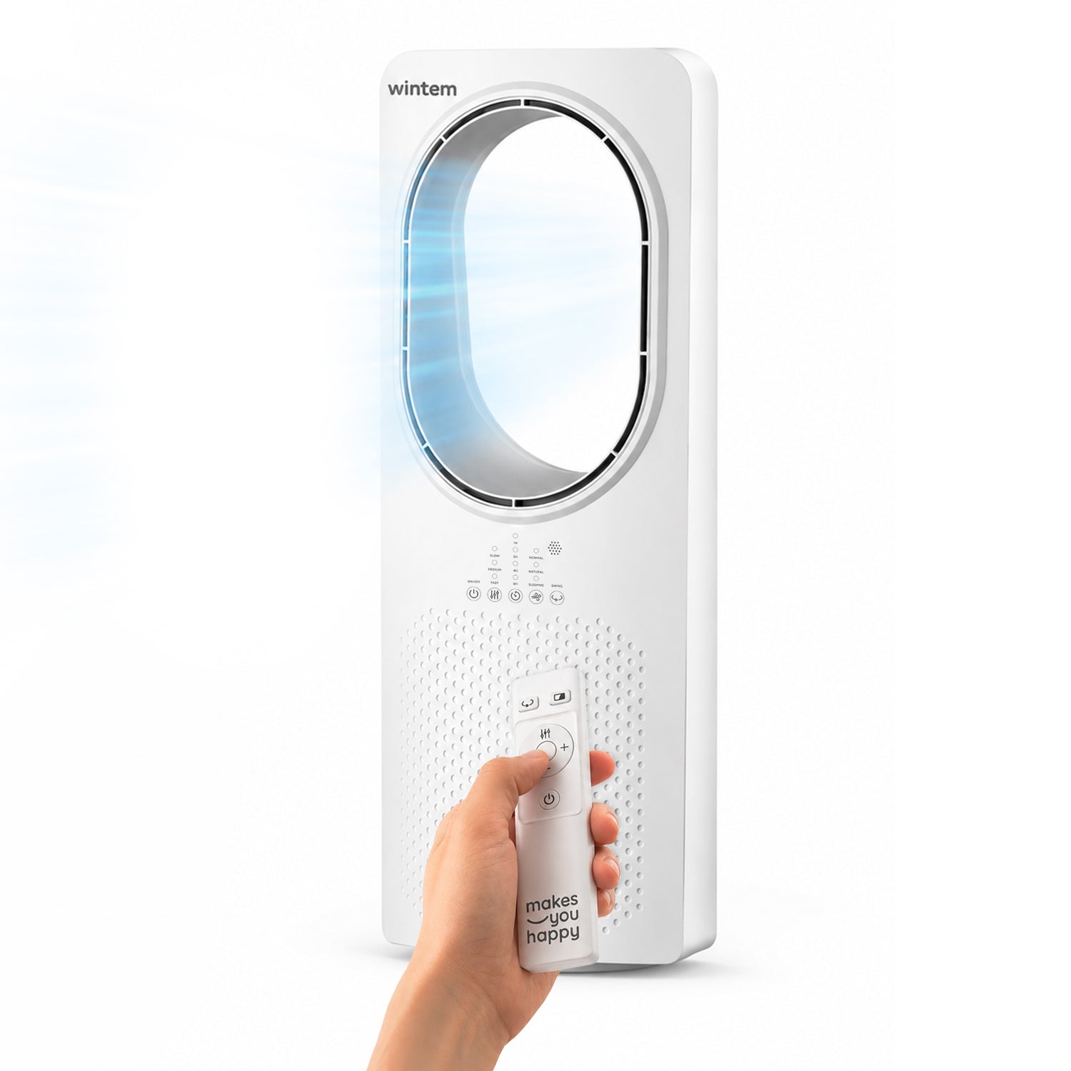 Kompakter, 50 W starker, flügelloser Ventilator mit Fernbedienung und automatischer Abschaltung