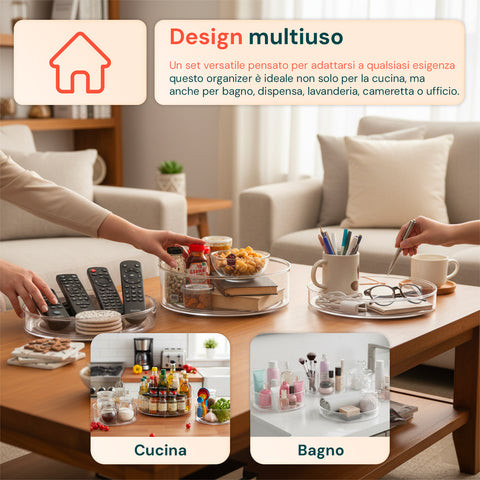 3er-Set drehbarer Organizer aus PET – um 360° drehbare Behälter für Küche und Vorratskammer