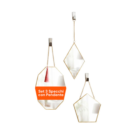 Set moderne Spiegel mit Eisenrahmen – Raute, Rhombus und Pentagon