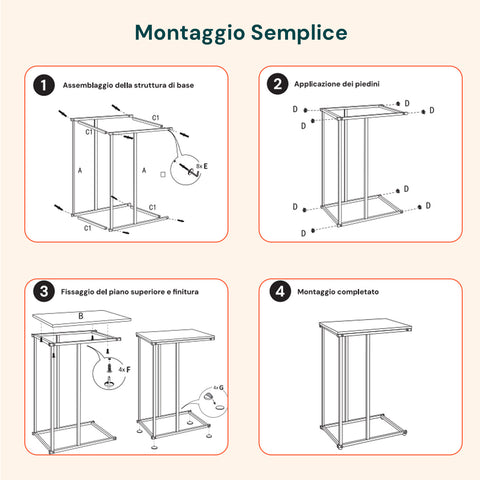 Beistelltisch 40x26x58 cm – Eisenrahmen mit MDF-Ablage