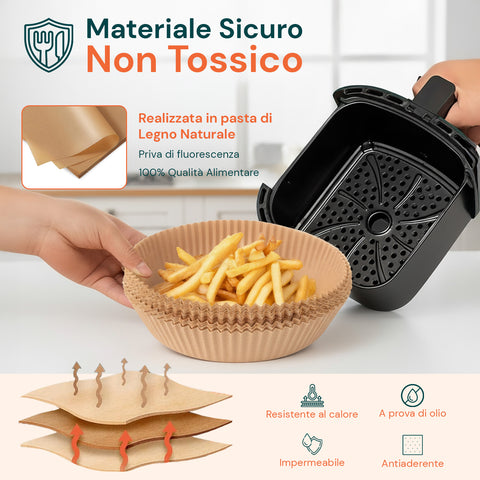 Set mit 100 Stück Backpapier für die Heißluftfritteuse - wasserdicht und hitzebeständig