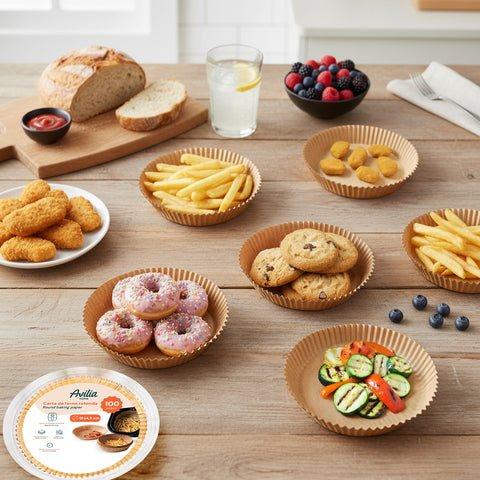 Set mit 100 Stück Backpapier für die Heißluftfritteuse - wasserdicht und hitzebeständig
