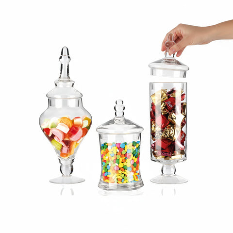 Gläser aus Glas in verschiedenen Formen, vielseitig verwendbar, mit Deckeln – 3er-Set