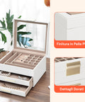 Schmuck-Organizer mit 3 Ebenen, Glasdeckel und 2 Schubladen