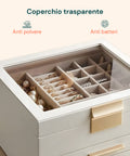 Schmuck-Organizer mit 3 Ebenen, Glasdeckel und 2 Schubladen