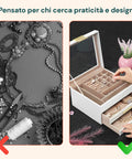 Schmuck-Organizer mit 3 Ebenen, Glasdeckel und 2 Schubladen