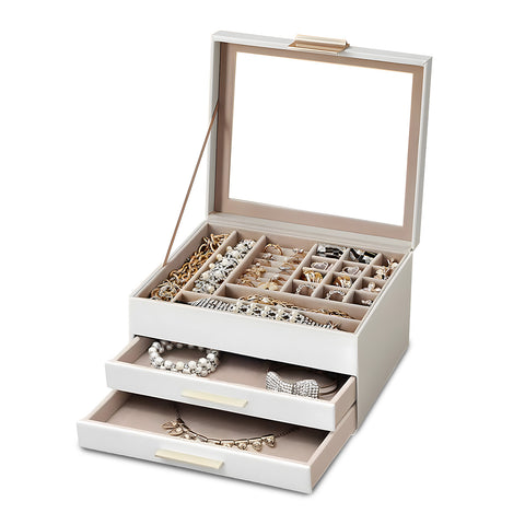 Schmuck-Organizer mit 3 Ebenen, Glasdeckel und 2 Schubladen