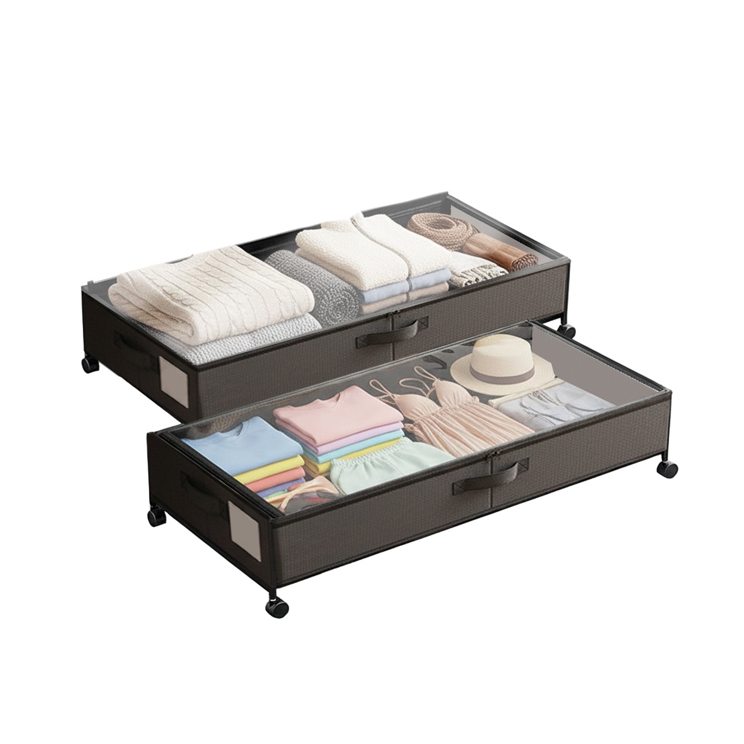 Unterbettboxen mit Rollen – 2er-Set XXL 54 l platzsparend
