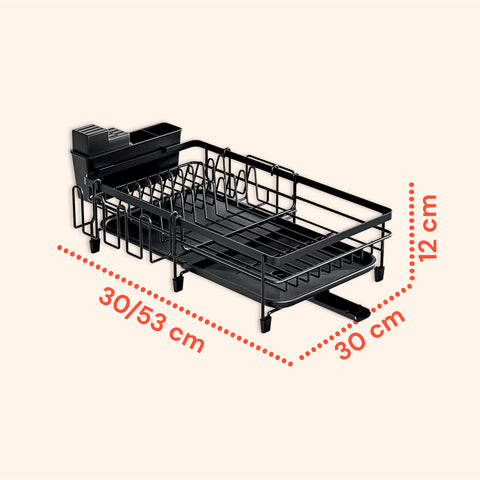 Modularer, platzsparender Geschirrabtropfer mit ausziehbarem Besteckhalter 30/53 cm