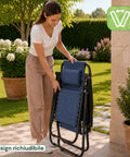 Klappbarer Gartenstuhl mit seitlichem Tablett – Tragfähigkeit 120 kg – Gestell aus Eisen und Teslin-Gewebe