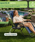 Klappbarer Gartenstuhl mit seitlichem Tablett – Tragfähigkeit 120 kg – Gestell aus Eisen und Teslin-Gewebe
