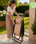 Klappbarer Gartenstuhl mit seitlichem Tablett – Tragfähigkeit 120 kg – Gestell aus Eisen und Teslin-Gewebe
