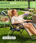 Klappbarer Gartenstuhl mit seitlichem Tablett – Tragfähigkeit 120 kg – Gestell aus Eisen und Teslin-Gewebe