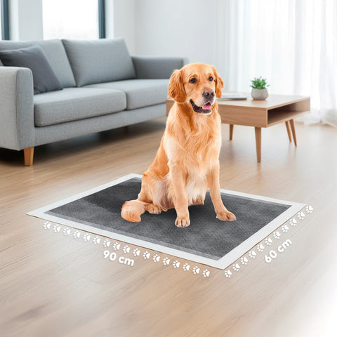 Hygienische Welpenunterlagen 60×90 cm mit Aktivkohle und Klebestreifen – Mehrgrößen-Set