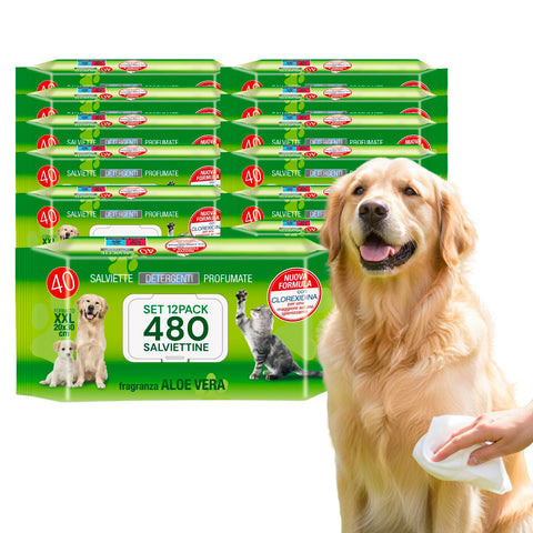 Pets-Feuchttücher 40 / 480 Stück mit Aloe – Reinigungs- und Deodorierungstücher für den täglichen Gebrauch