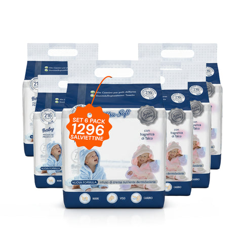 Babytücher mit Talkum - 216 /1 296 Stück mit Dermolenitiva-Creme