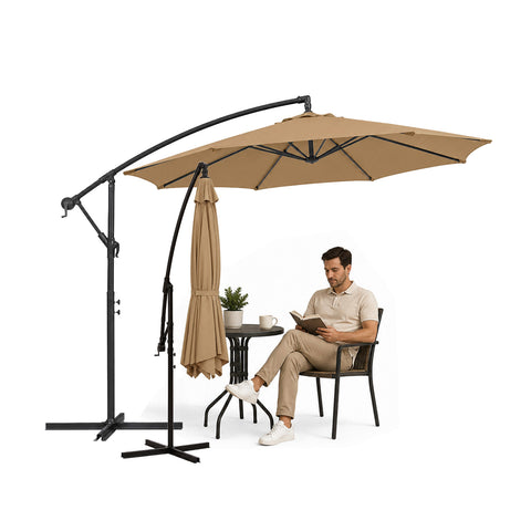 Runder Ø3-m-Sonnenschirm mit seitlichem Arm aus Stahl, Kurbel und wasserabweisendem, UV-beständigem Polyester (180 g/m²) für Garten und Terrasse